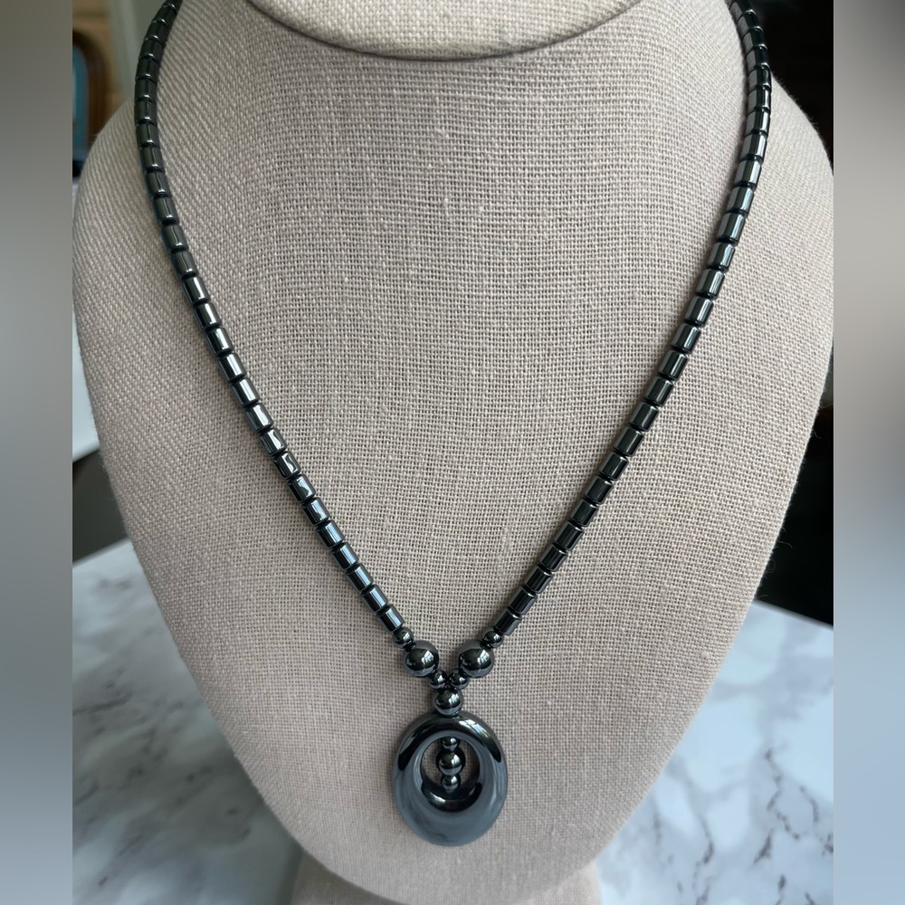 Beautiful HEMATITE Oval Black Necklace